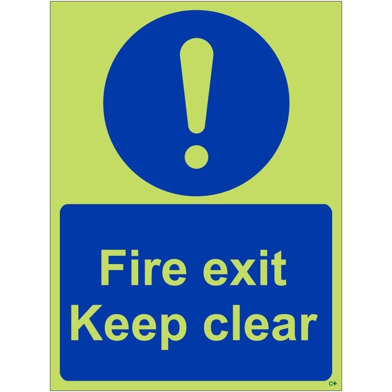 Glow in the Dark Fire Exit Keep Clear Door Sign - Class C