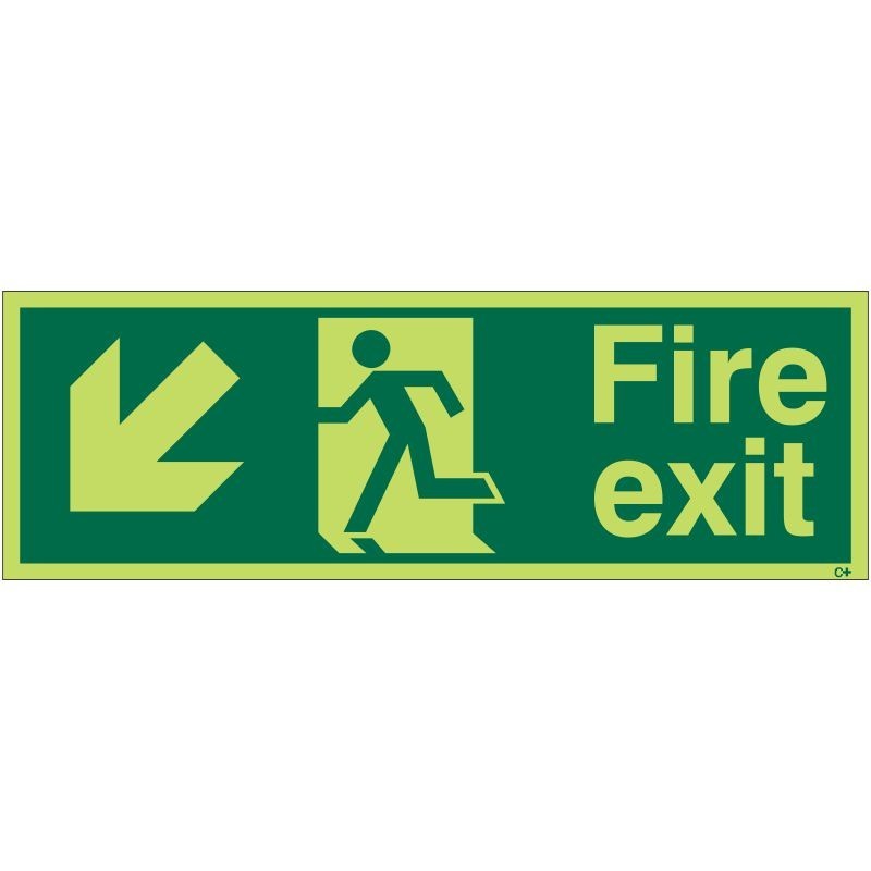 Photoluminescent Fire Exit Arrow Down Left Sign - Class C