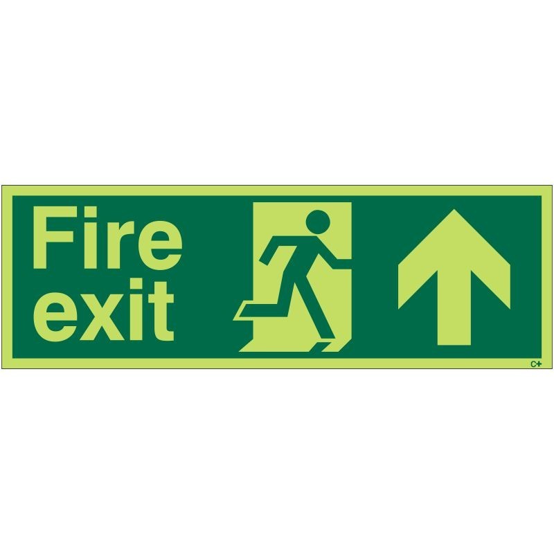 Extra Large Glow in the Dark Fire Exit Up Sign 900mm x 300mm - Rigid Plastic - Class C