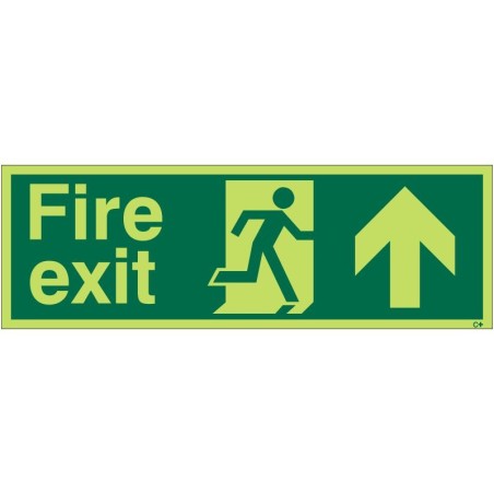 Extra Large Glow in the Dark Fire Exit Up Sign 900mm x 300mm - Rigid Plastic - Class C