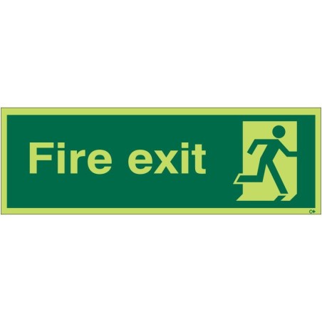 Extra Large Glow in the Dark Fire Exit Running Man Right Sign 900mm x 300mm - Rigid Plastic - Class C