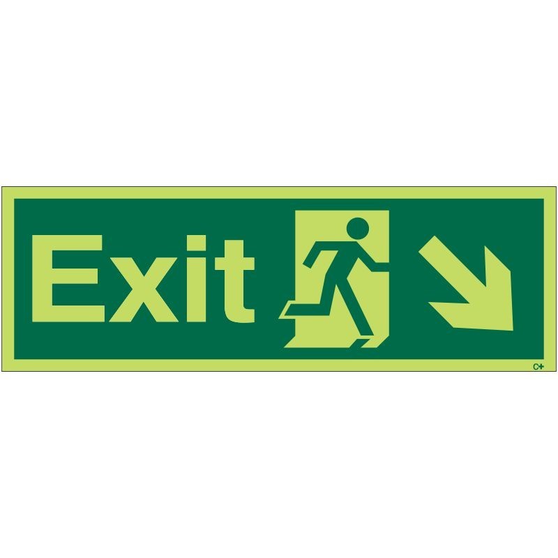 Photoluminescent Exit Arrow Down Right Sign - Class C