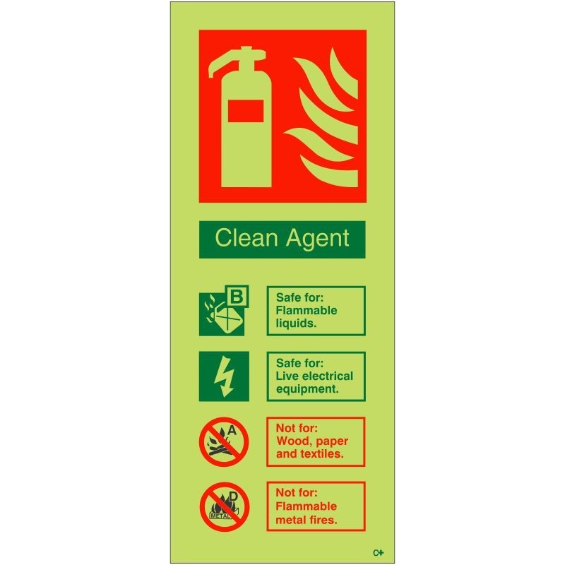 Glow In The Dark Clean Agent Fire Extinguisher ID Sign - Class C