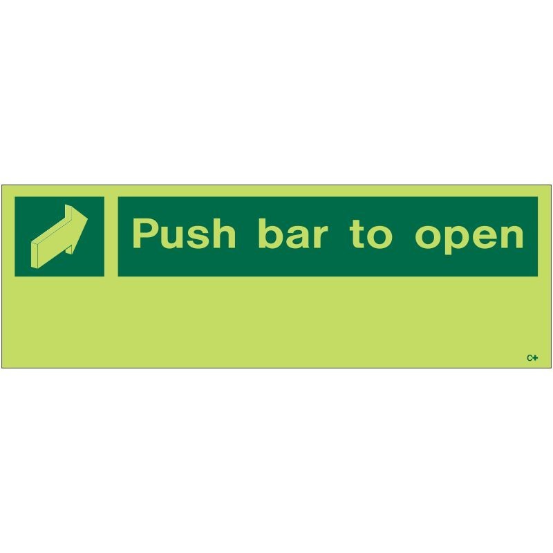 Photoluminescent Push Bar To Open Sign - Class C