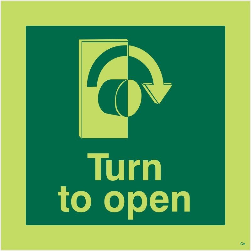 Photoluminescent Turn To Open Arrow Right Sign