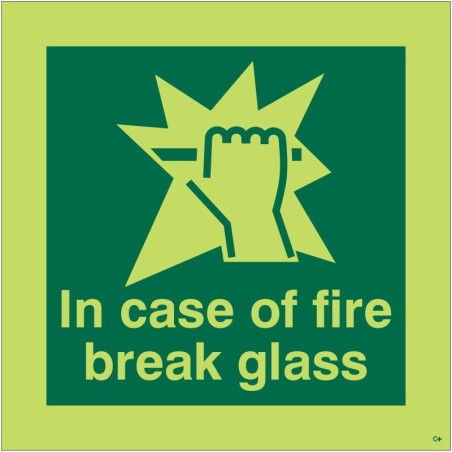 Photoluminescent In Case Of Fire Break Glass Sign