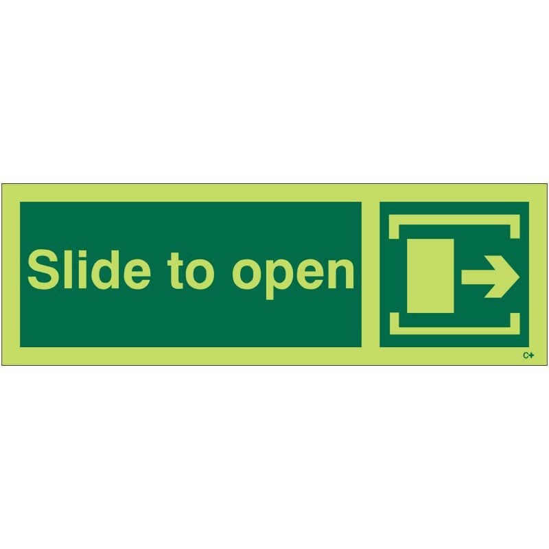 Photoluminescent Slide to Open Arrow Right Sign - Class C