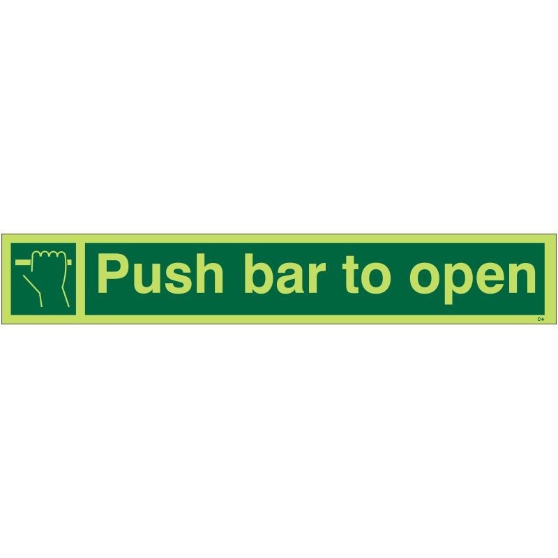 Photoluminescent Push Bar To Open Sign - Class C