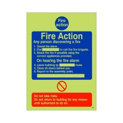 Glow In The Dark 6 Point Fire Action Notice Sign - Any Person Discovering a Fire