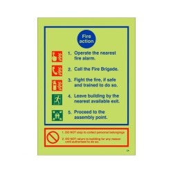 Glow In The Dark 5 Point Fire Action Notice Sign