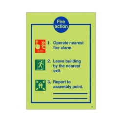 Glow In The Dark 3 Point Fire Action Notice Sign - With Lines To Write Assembly Point Location