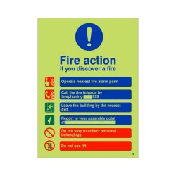 Glow In The Dark Fire Action Notice Sign - If You Discover A Fire