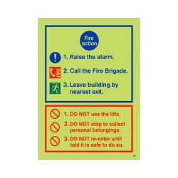 Glow In The Dark 3 Point Fire Action Notice Sign - Raise The Alarm