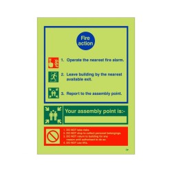 3 Point Glow In The Dark Fire Action Sign - Your Assembly Point Is