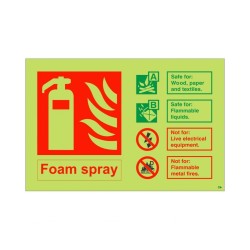 Glow In The Dark Foam Spray Fire Extinguisher Identification Sign 150mm x 100mm