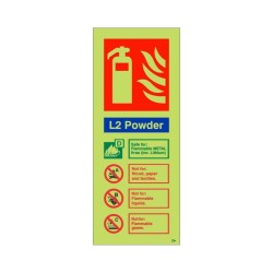 L2 Powder Fire Extinguisher ID Glow In The Dark Sign 80x200mm Portrait