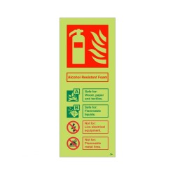 Glow In The Dark Alcohol Resistant Foam Fire Extinguisher ID Sign