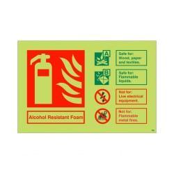 Glow In The Dark Alcohol Resistant Foam Fire Extinguisher ID Sign