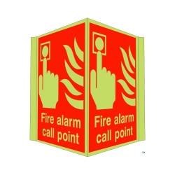 Glow in the dark fire alarm call point projecting safety sign