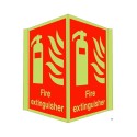 Glow in the dark fire extinguisher projecting safety sign