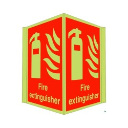 Glow in the dark fire extinguisher projecting safety sign