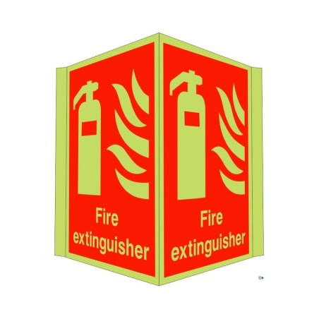 Glow in the dark fire extinguisher projecting safety sign