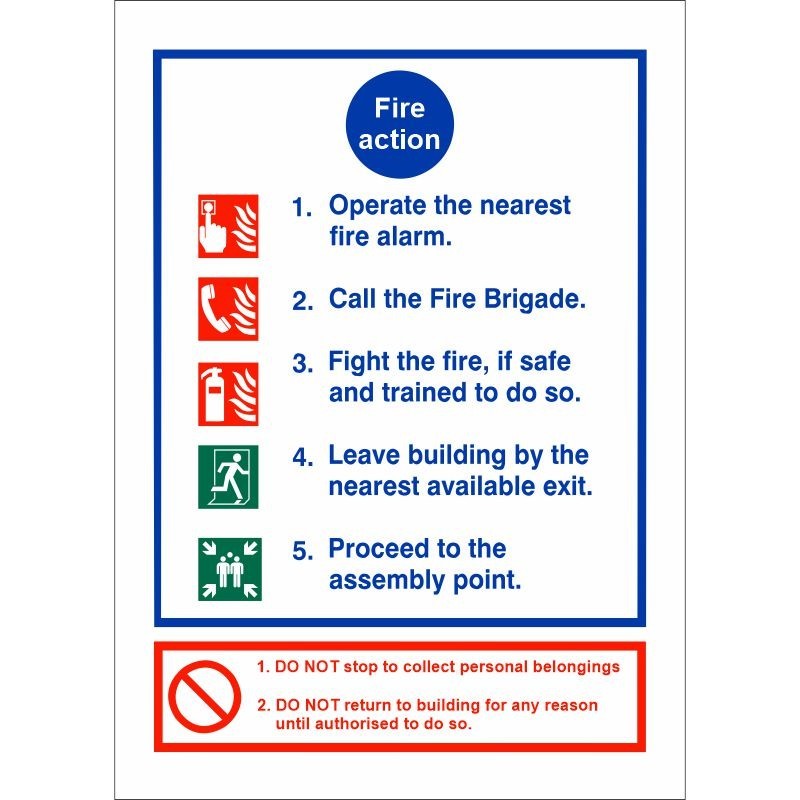 Fire Action Sign 200 x 300mm