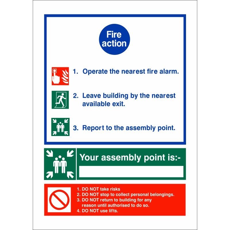 Fire Action Sign 150 x 200mm