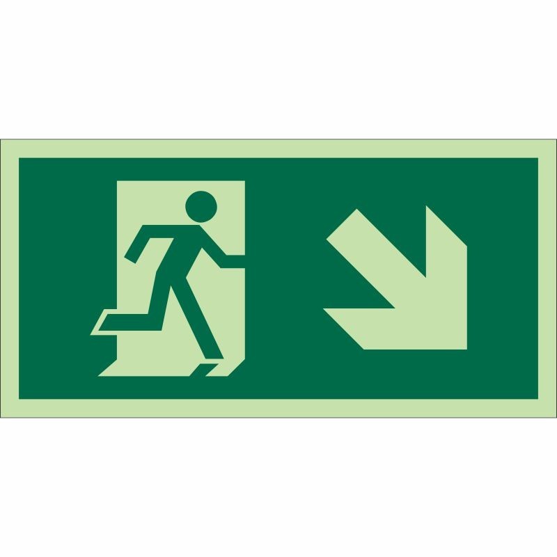 ISO Glow in the Dark Fire Exit Arrow Down Right Sign