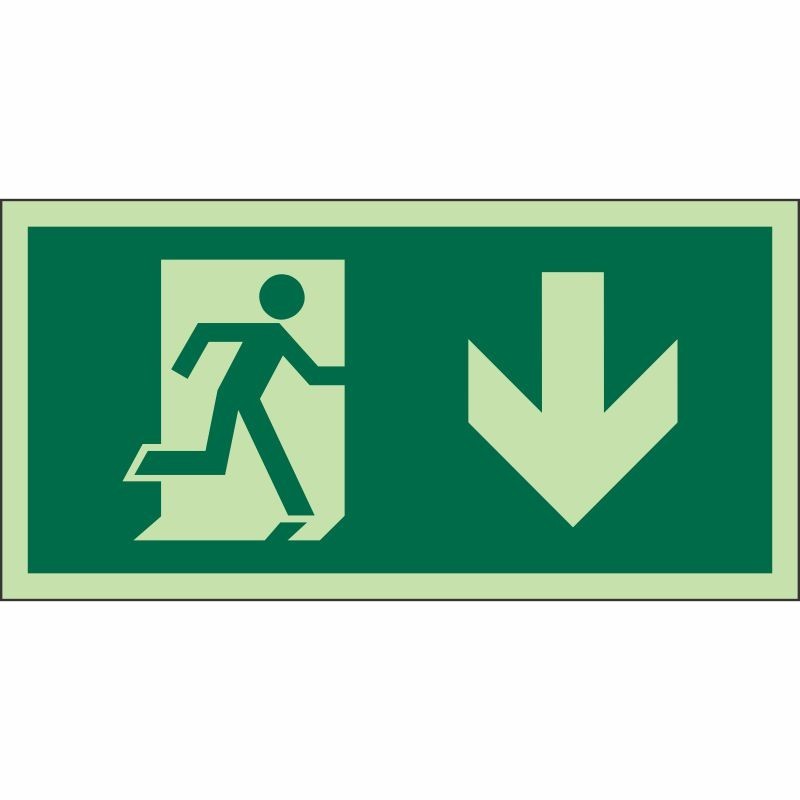 ISO Glow in the Dark Fire Exit Arrow Down Sign