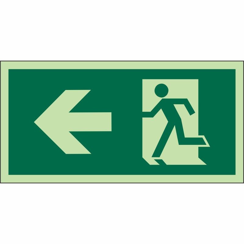 ISO Glow in the Dark Fire Exit Arrow Left Sign