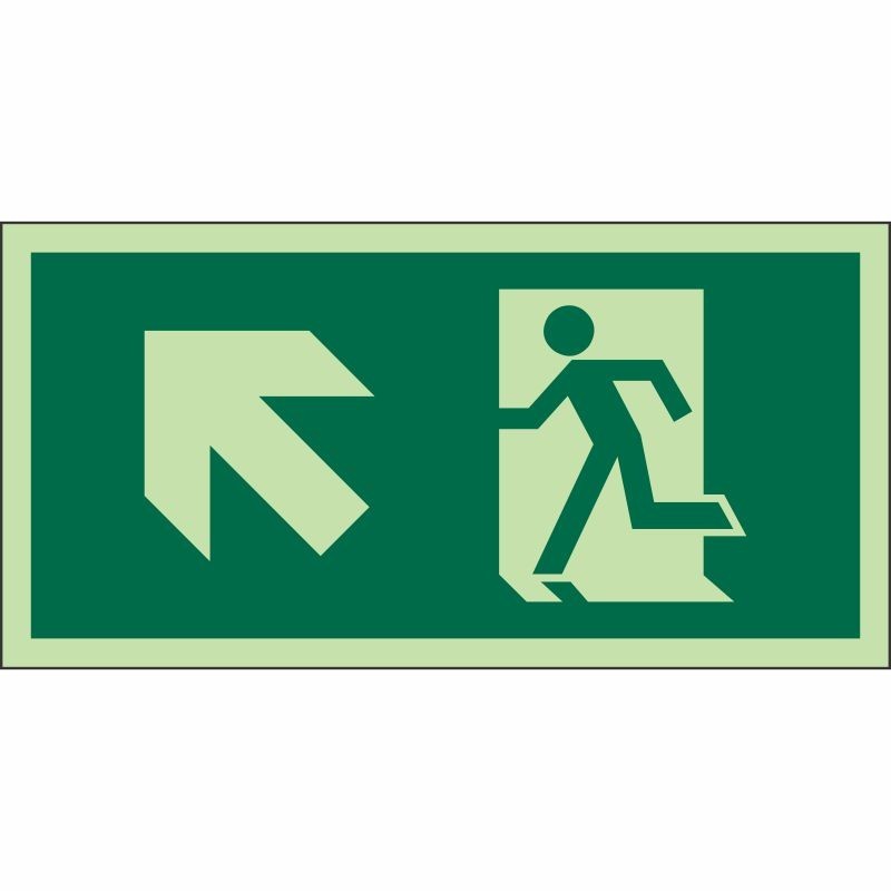 ISO Glow in the Dark Fire Exit Arrow Up Left Sign