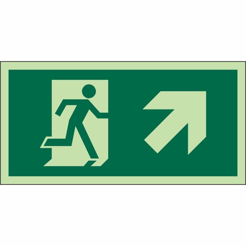 ISO Glow in the Dark Fire Exit Arrow Up Right Sign