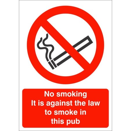 No Smoking It Is Against The Law To Smoke In This Pub Sign