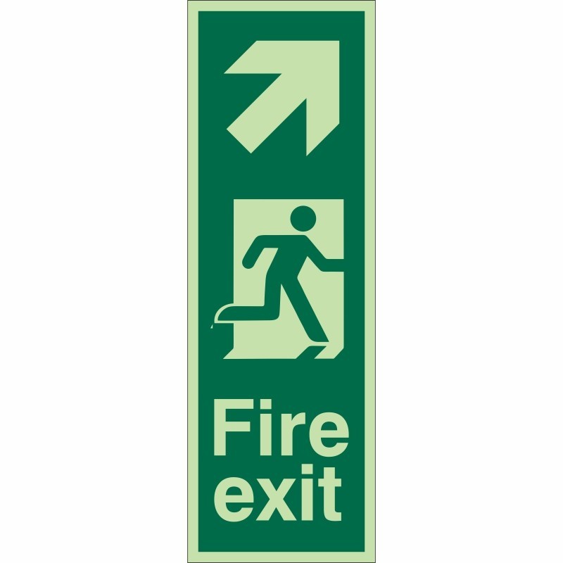 Portrait Glow In Dark Fire Exit Arrow Up Right Sign