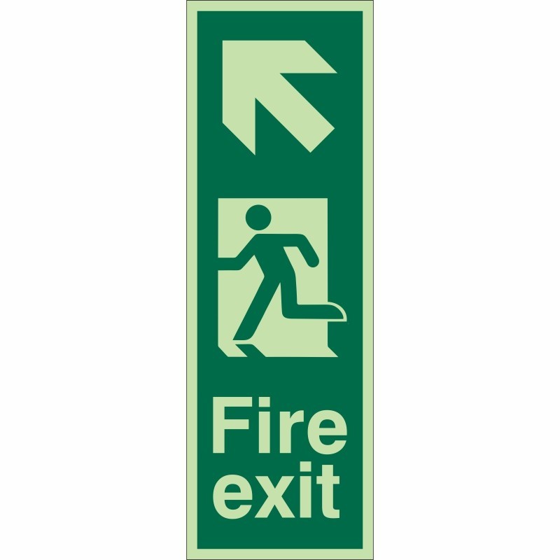 Portrait Glow In Dark Fire Exit Arrow Up Left Sign