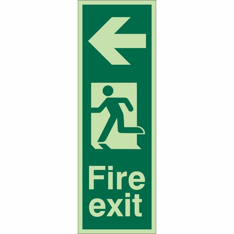 Portrait Glow In Dark Fire Exit Arrow Left Sign