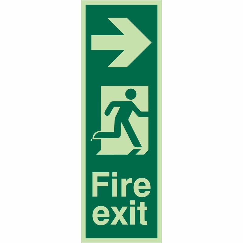 Portrait Glow In Dark Fire Exit Arrow Right Sign