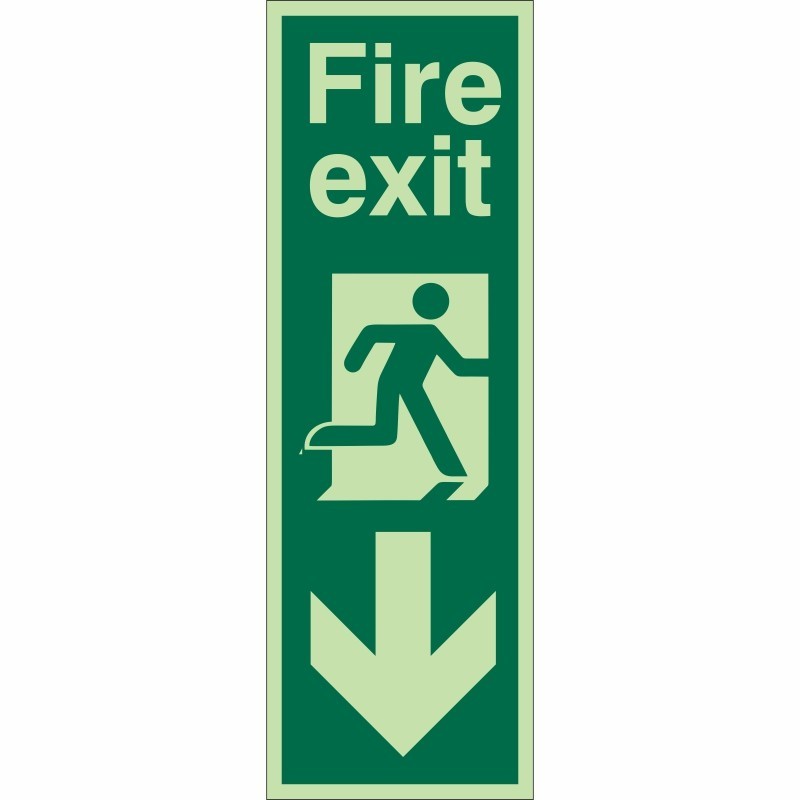 Portrait Glow In Dark Fire Exit Arrow Down Sign