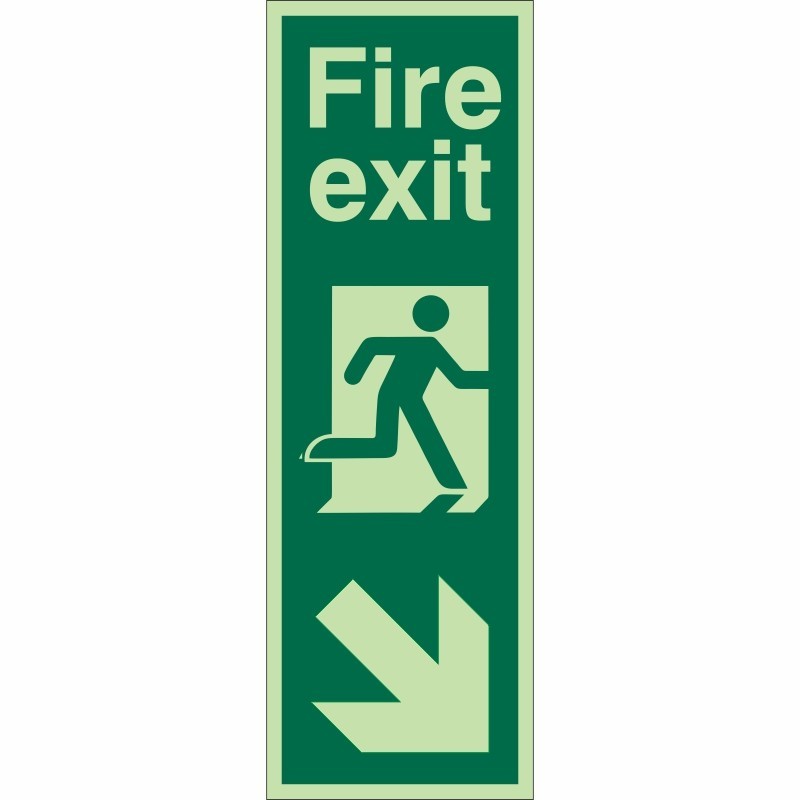 Portrait Glow In Dark Fire Exit Arrow Down Right Sign