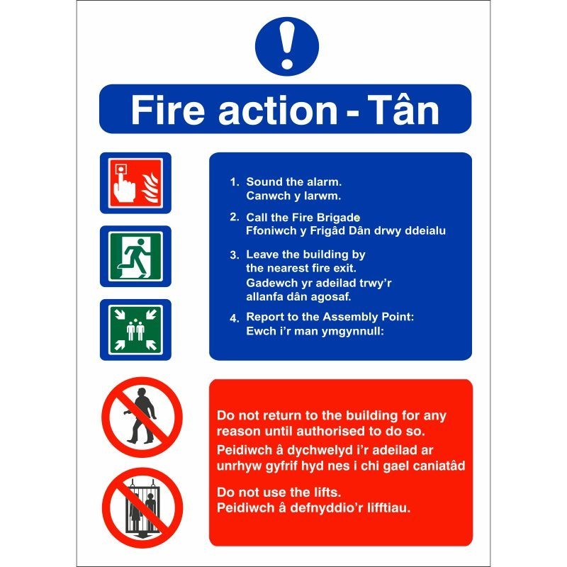 English / Welsh Fire Action Sign