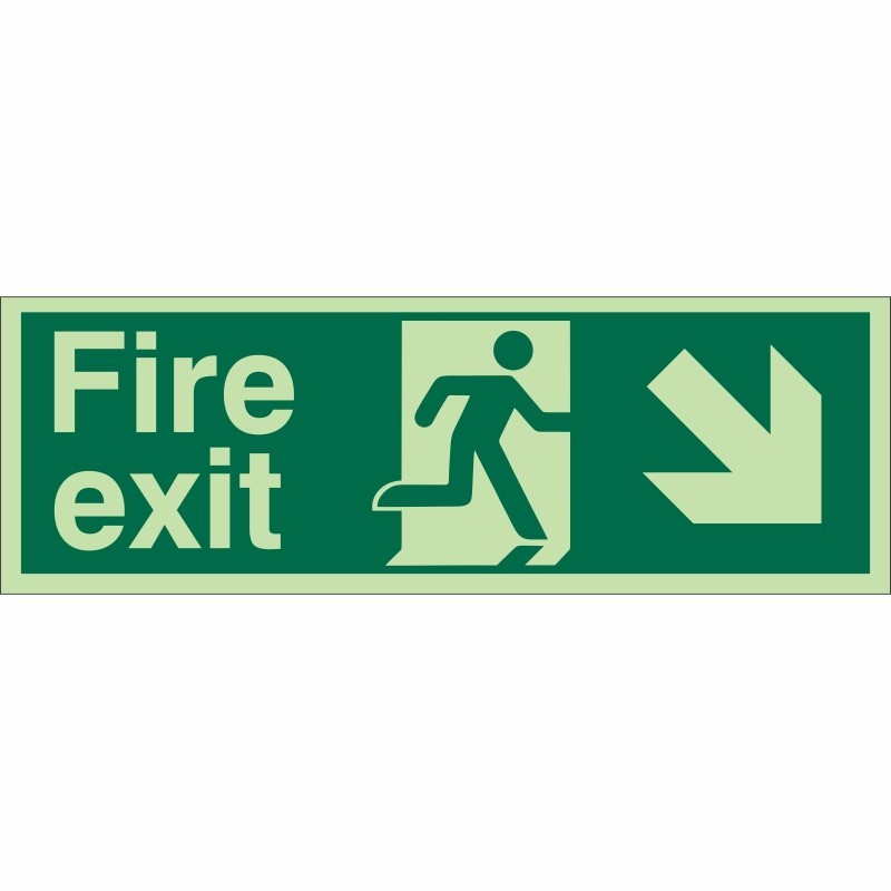 Glow in the Dark Fire Exit Down Right Sign