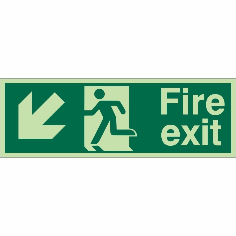 Glow in the Dark Fire Exit Down Left Sign