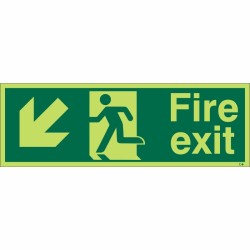 Photoluminescent Fire Exit Arrow Down Left Sign