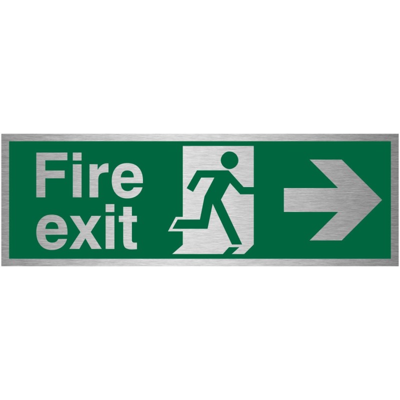 Fire Exit Right Brushed Aluminium Sign