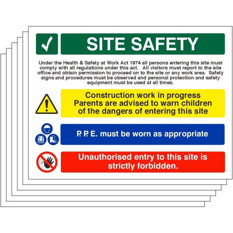 Pack of 6 Site Safety Signs - Construction Work In Progress