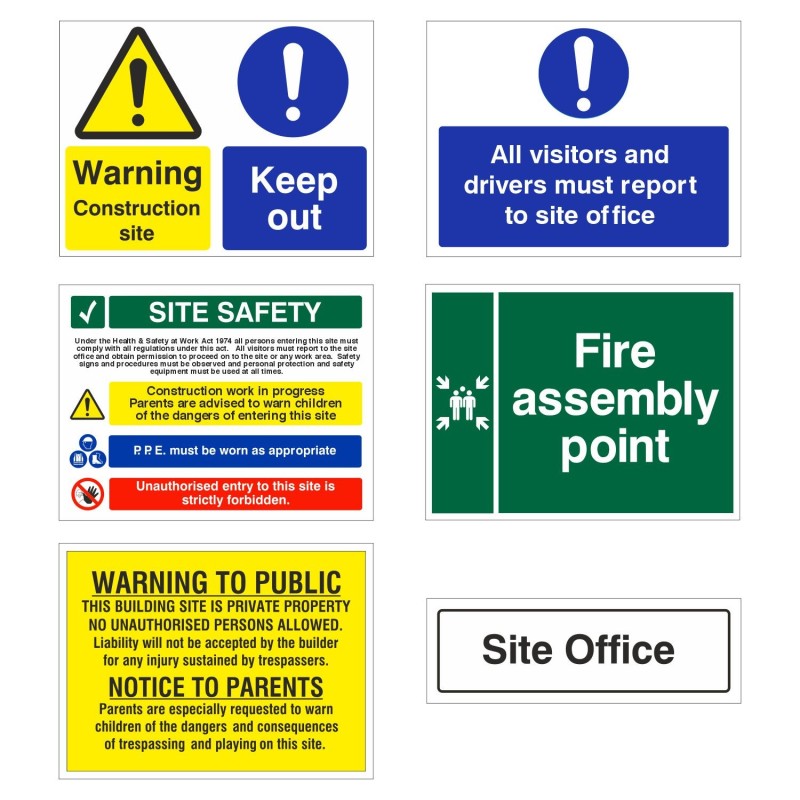 Pack of 6 Construction Site Safety Signs