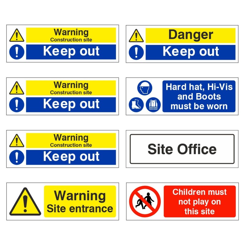 Pack of 8 Construction Site Safety Signs