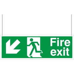 Fire Exit Down Arrow Down Left/Right Double Sided Hanging Sign