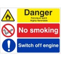 Danger Petroleum Spirit Highly Flammable No Smoking Switch Off Engine Multi Message Sign